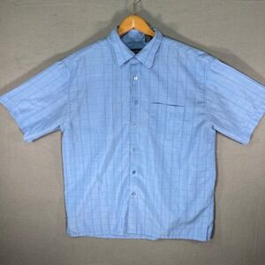 MB Studio Mens XL Blue Plaid Short Sleeve Button‎ Up Casual Shirt